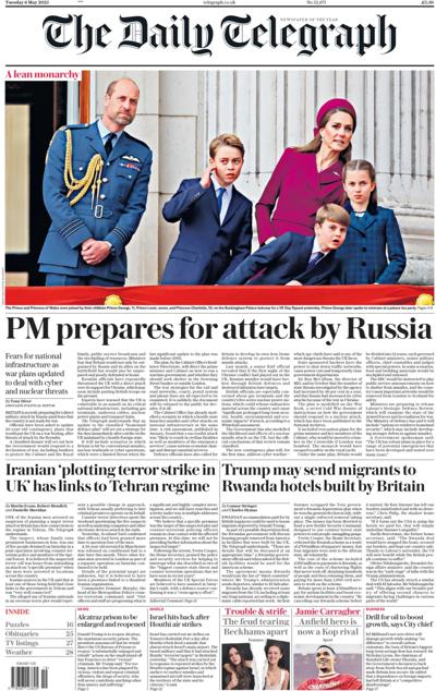The Daily Telegraph Newspaper Front Page (UK) for 6 May 2025