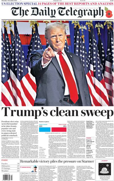 The Daily Telegraph Newspaper Front Page (UK) for 7 November 2024