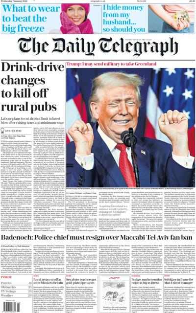 The Daily Telegraph Newspaper Front Page (UK) for 7 January 2026