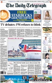 The Daily Telegraph (UK) Newspaper Front Page for 7 March 2015