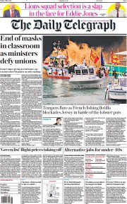 The Daily Telegraph (UK) Newspaper Front Page for 7 May 2021