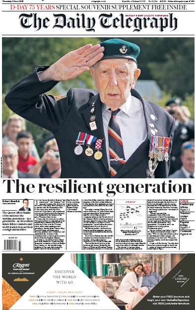 The Daily Telegraph Newspaper Front Page (UK) for 7 June 2019