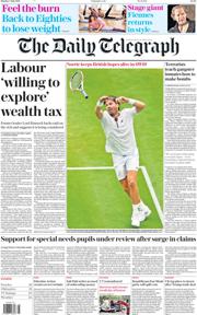 The Daily Telegraph front page for 7 July 2025