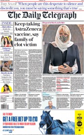 The Daily Telegraph (UK) Newspaper Front Page for 8 April 2021