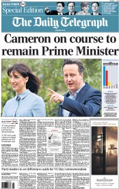 The Daily Telegraph (UK) Newspaper Front Page for 8 May 2015