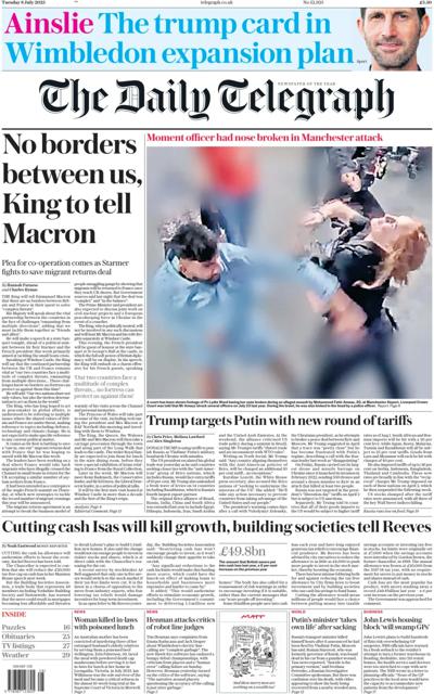 The Daily Telegraph Newspaper Front Page (UK) for 8 July 2025