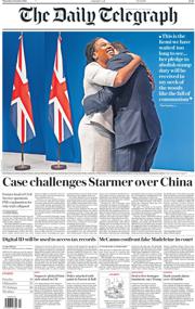 The Daily Telegraph front page for 9 October 2025