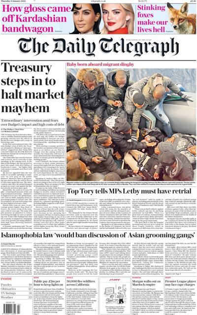 The Daily Telegraph Newspaper Front Page (UK) for 9 January 2025