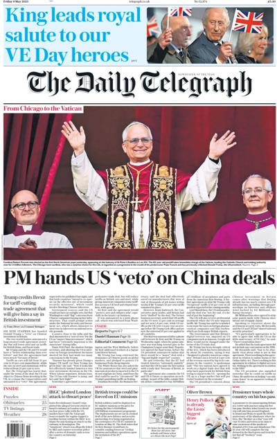 The Daily Telegraph Newspaper Front Page (UK) for 9 May 2025