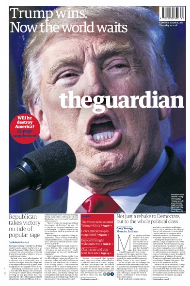 The Guardian Newspaper Front Page (UK) for 10 November 2016