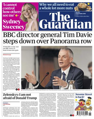The Guardian Newspaper Front Page (UK) for 10 November 2025