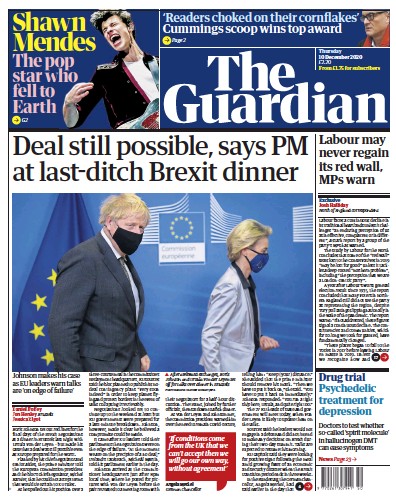 The Guardian Newspaper Front Page (UK) for 10 December 2020