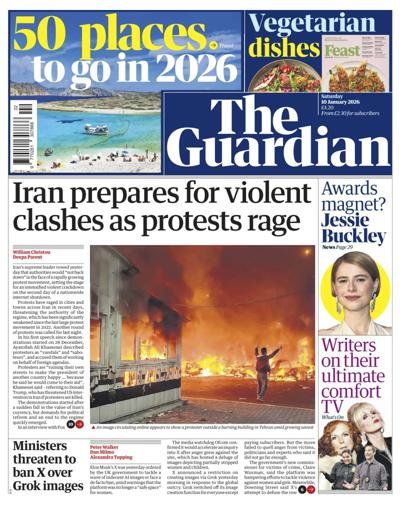 The Guardian Newspaper Front Page (UK) for 10 January 2026
