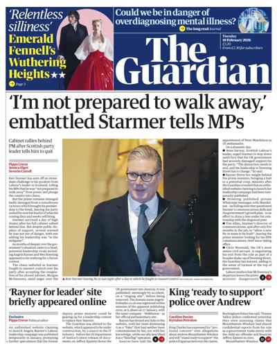 The Guardian Newspaper Front Page (UK) for 10 February 2026