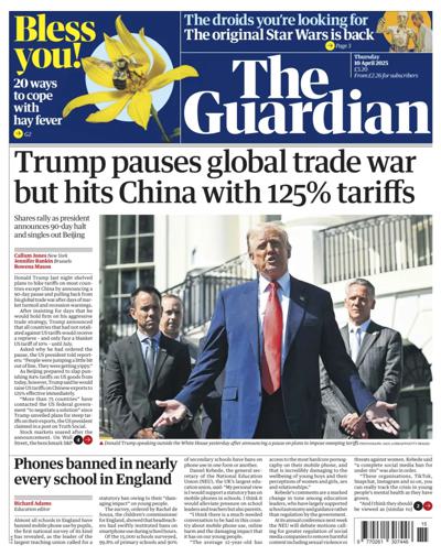 The Guardian Newspaper Front Page (UK) for 10 April 2025