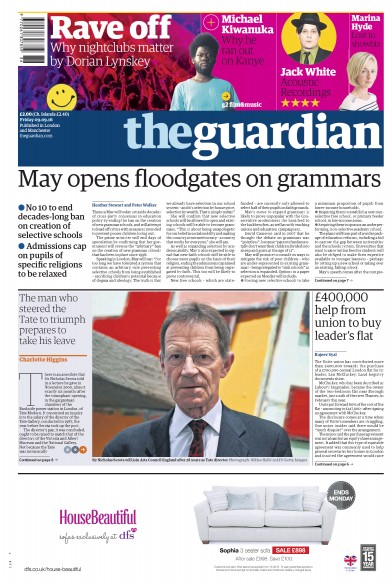 The Guardian Newspaper Front Page (UK) for 10 September 2016