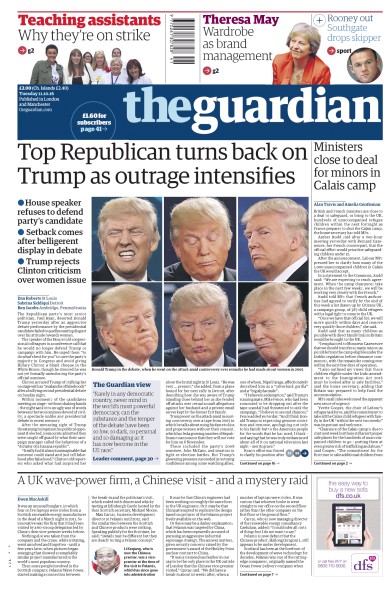 The Guardian Newspaper Front Page (UK) for 11 October 2016