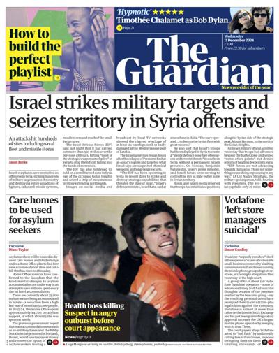 The Guardian Newspaper Front Page (UK) for 11 December 2024