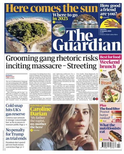 The Guardian Newspaper Front Page (UK) for 11 January 2025