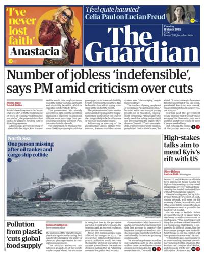 The Guardian Newspaper Front Page (UK) for 11 March 2025