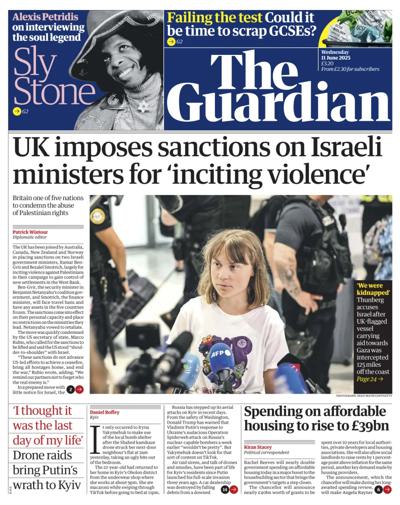 The Guardian Newspaper Front Page (UK) for 11 June 2025