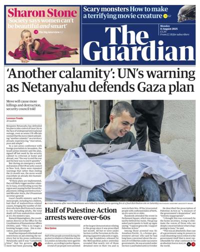 The Guardian Newspaper Front Page (UK) for 11 August 2025