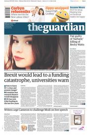 The Guardian (UK) Newspaper Front Page for 12 November 2015