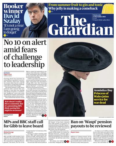 The Guardian Newspaper Front Page (UK) for 12 November 2025