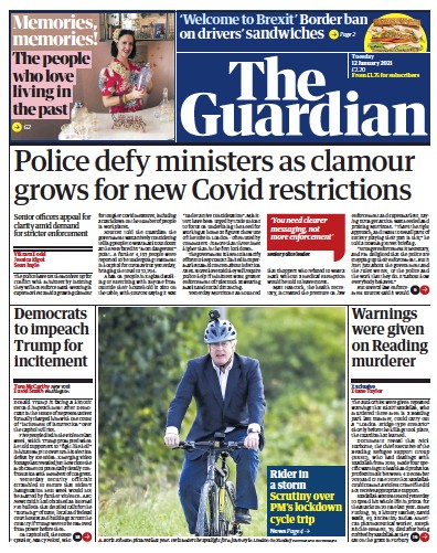 The Guardian Newspaper Front Page (UK) for 12 January 2021