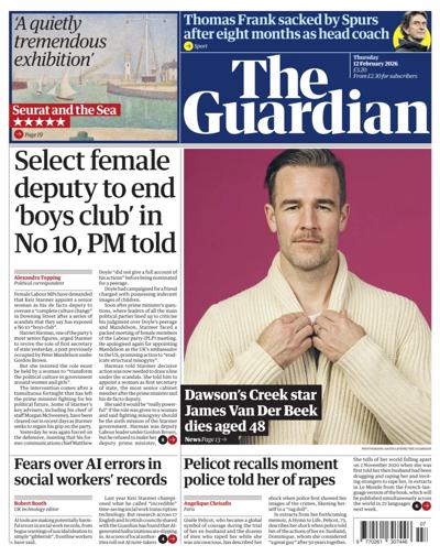 The Guardian Newspaper Front Page (UK) for 12 February 2026