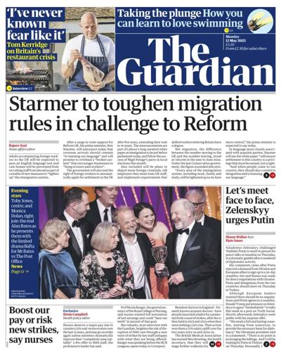 The Guardian Newspaper Front Page (UK) for 12 May 2025