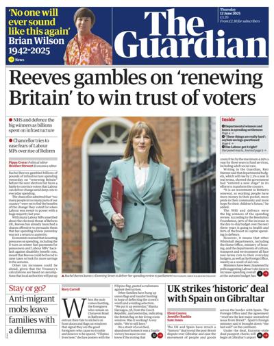 The Guardian Newspaper Front Page (UK) for 12 June 2025