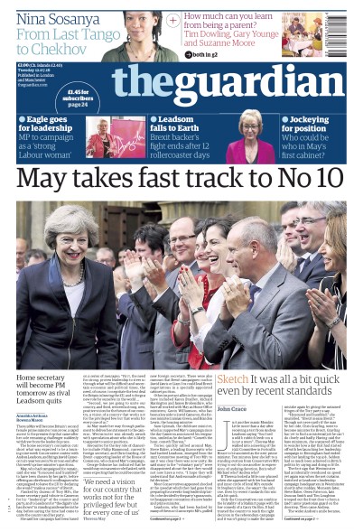 The Guardian Newspaper Front Page (UK) for 12 July 2016