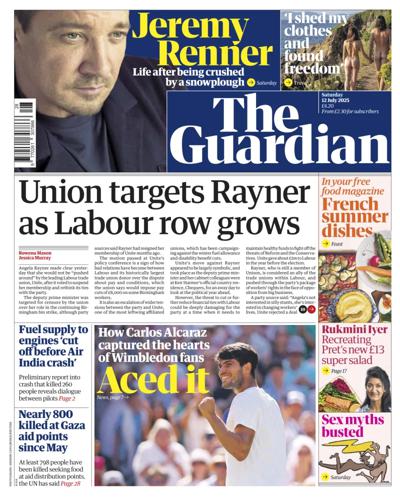 The Guardian Newspaper Front Page (UK) for 12 July 2025