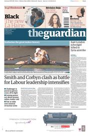 The Guardian (UK) Newspaper Front Page for 12 August 2016