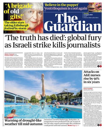 The Guardian Newspaper Front Page (UK) for 12 August 2025