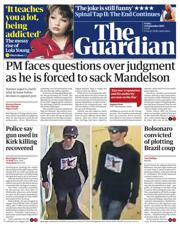 The Guardian front page for 12 September 2025