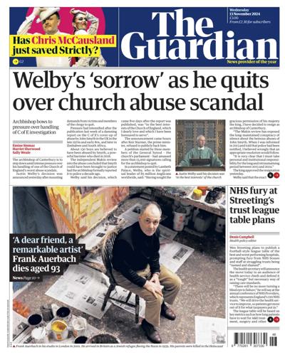 The Guardian Newspaper Front Page (UK) for 13 November 2024