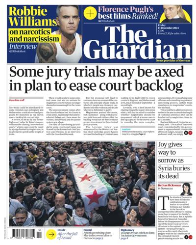 The Guardian Newspaper Front Page (UK) for 13 December 2024