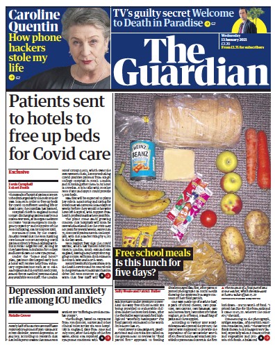 The Guardian Newspaper Front Page (UK) for 13 January 2021