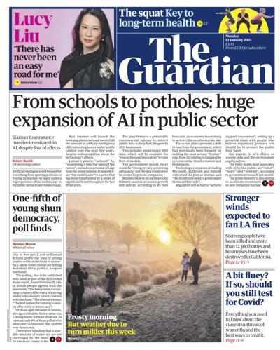 The Guardian Newspaper Front Page (UK) for 13 January 2025