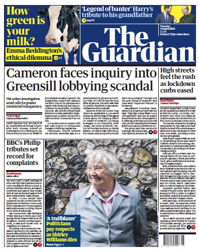 The Guardian Newspaper Front Page (UK) for 13 April 2021