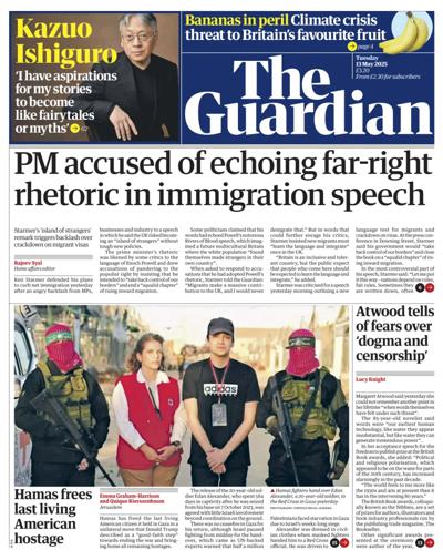 The Guardian Newspaper Front Page (UK) for 13 May 2025