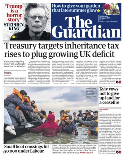 The Guardian Newspaper Front Page (UK) for 13 August 2025