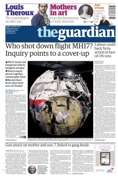 The Guardian Newspaper Front Page (UK) for 14 October 2015