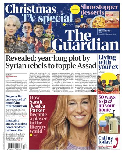 The Guardian Newspaper Front Page (UK) for 14 December 2024