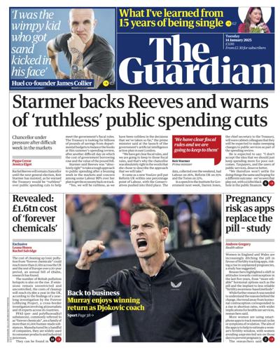 The Guardian Newspaper Front Page (UK) for 14 January 2025