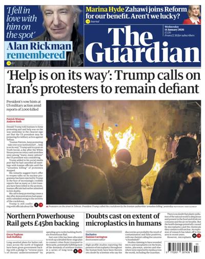 The Guardian Newspaper Front Page (UK) for 14 January 2026