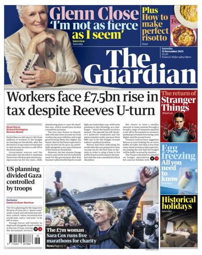 The Guardian Newspaper Front Page (UK) for 15 November 2025