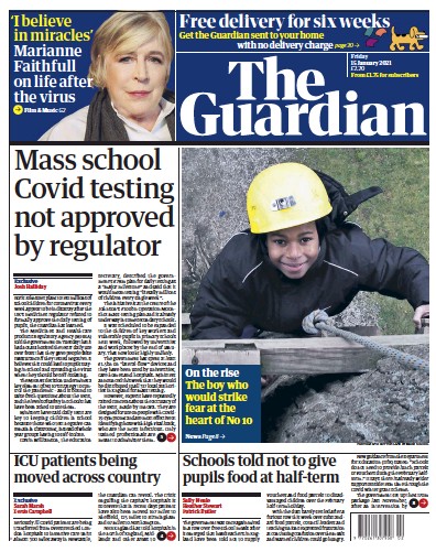 The Guardian Newspaper Front Page (UK) for 15 January 2021